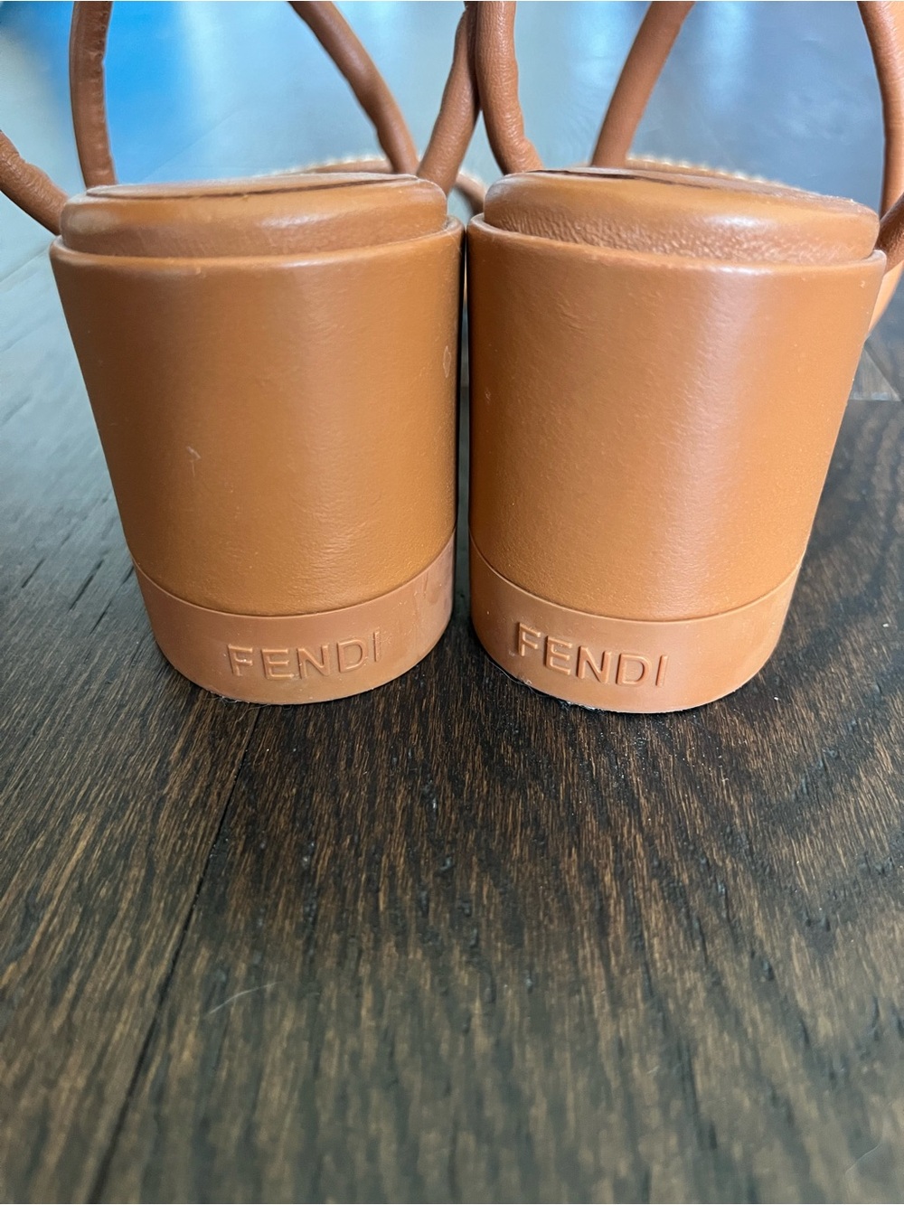 Fendi Tan Leather Braided Strap Block-Heel Sandals - Picture 2 of 4
